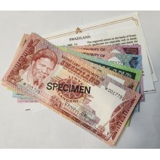 SWAZILAND 1978 . ONE 1 LILANGENI - TWENTY 20 EMALANGENI BANKNOTES . SPECIMEN